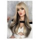 Synthetic Wig Long Curly Hair Blonde with Bangs and Highlights Dyed into Large Waves Wig