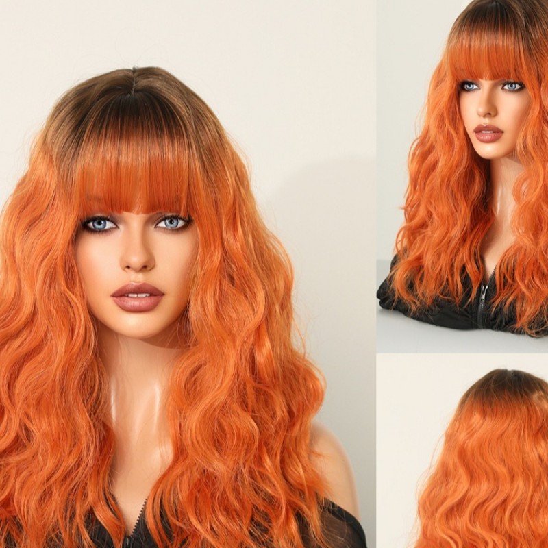 Synthetic Wig Women's Red-brown Halloween Medium Length Bangs Hair