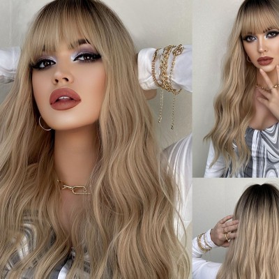 Synthetic Wig  Long Bangs Wavy Gold Curly Hair 