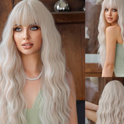 Synthetic Wig Silver Pink Long Curly Hair Lolita