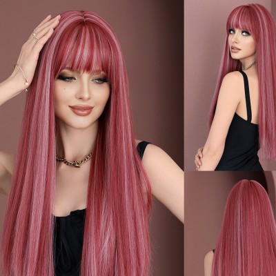 Synthetic Wig Straight Hair Pink Highlights Lolita