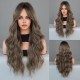 Synthetic Wig Long Curly Hair Milk Tea Brown Wig Female Bangs Large Waves Wig