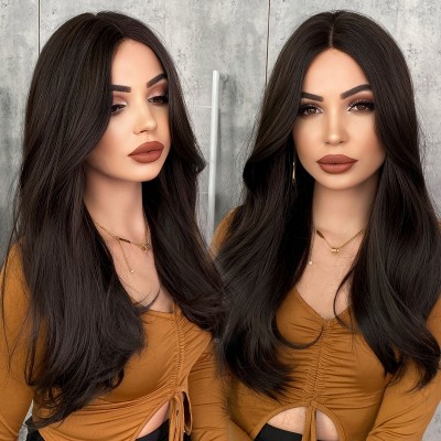 Synthetic Wig Lace Wigs Hand-woven T-shaped Lace Long Hair Parted in the Middle