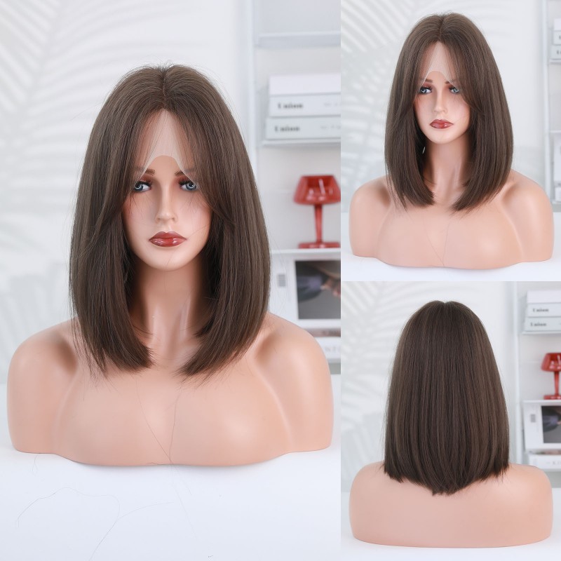 Synthetic Wig Small T Front Lace BoBo Short Straight Hair Light Blonde