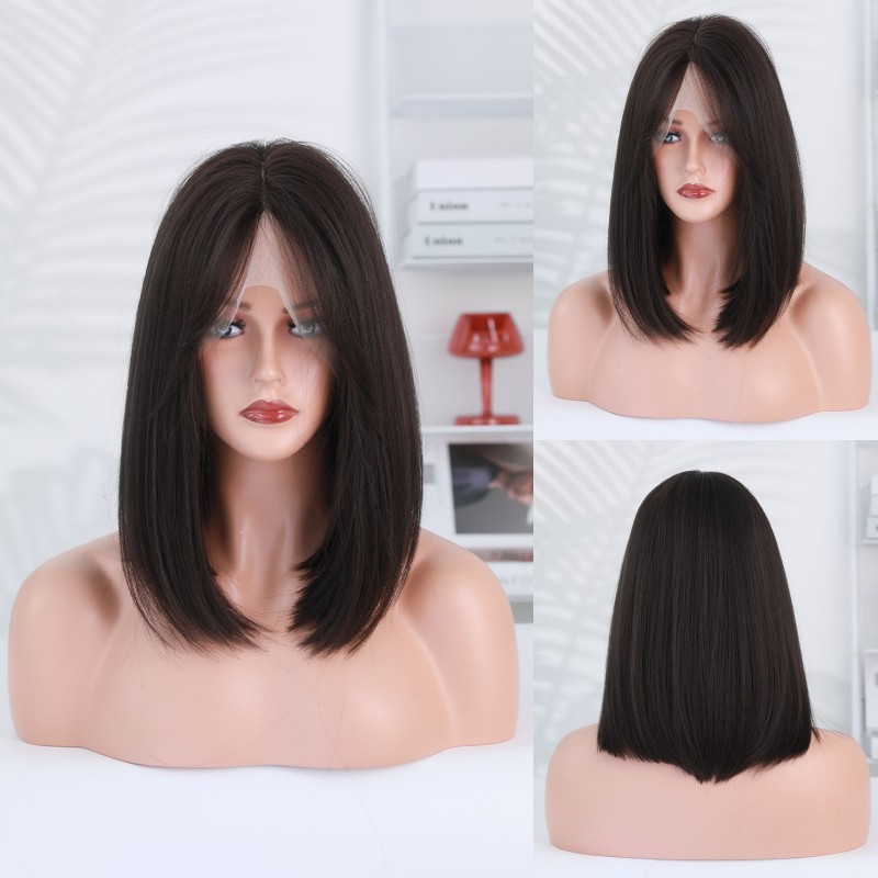 Synthetic Wig Small T Front Lace BoBo Short Straight Hair Light Blonde