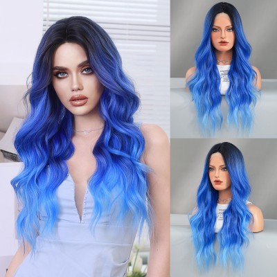 Synthetic Wig Small Lace Wig Iris Blue Gradient Wavy Long Curly Hair