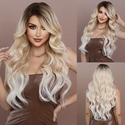 Synthetic Wig T Lace Wig Women's Side Parted Champagne Gold Gradient Large Wave Synthetic T Lace