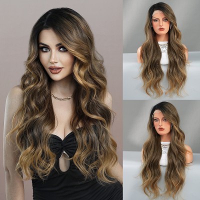 Synthetic Wig T Lace Wig Women's Wig Side Parted Red Brown Gradient Wavy Long Curly Chemical Fiber Lace