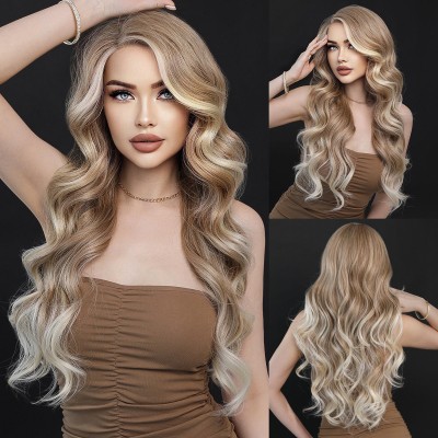 Synthetic Lace front Wig Side Part Long Wavy Ombre Brown Wig