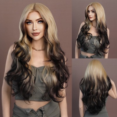 Golden Ombre T-Shaped Lace Wavy Long Curl Wig