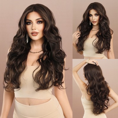 Small T-Lace Dark Tea Long Big Waves Synthetic Wig