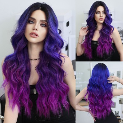 Mystical Mermaid Mane Dreamy Purple-Blue Gradient Waves Synthetic Wig, Enchanting Middle Part for a Magical Look 65cm