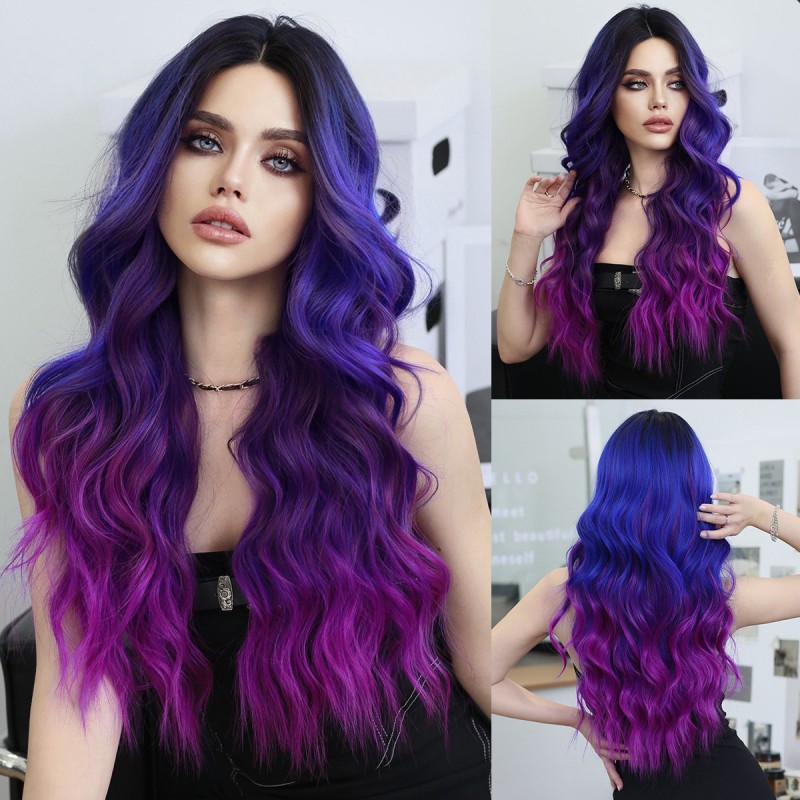 Dreamy Purple-Blue Ombré Mid-Part Wave Lace Wig