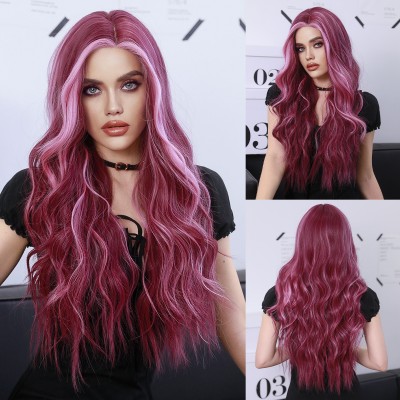Synthetic Wig Small Lace Starry Sky Purple Highlights Long Wavy Curly Hair