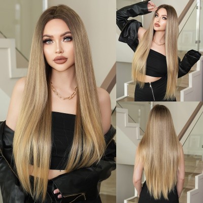 Synthetic Wig Natural Golden Gradient for Super Long Straight 