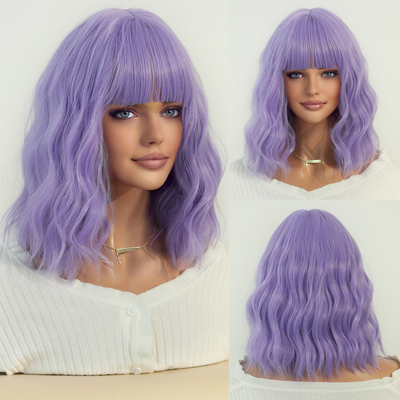 Synthetic Wig Multicolor Wigs Short Wavy Hair With Puffy With Air Bangs Ready to Go