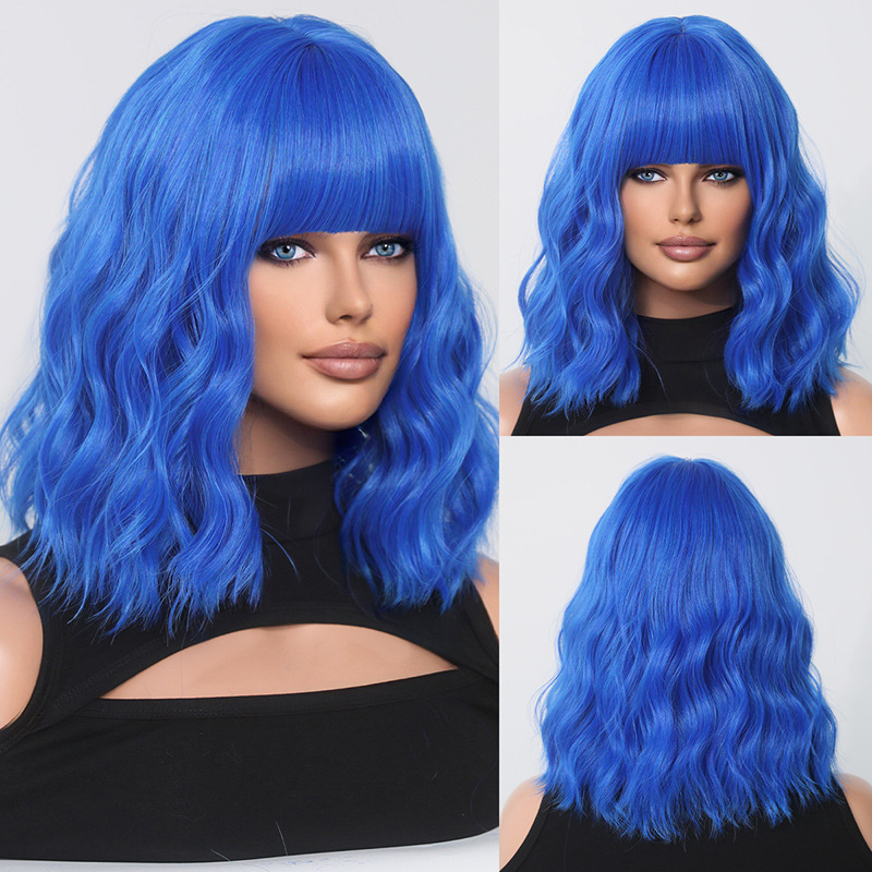 Synthetic Wig Multicolor Wigs Short Wavy Hair With Puffy With Air Bangs Ready to Go