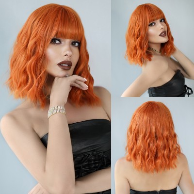 Synthetic Wig Multicolor Wigs Short Wavy Hair With Puffy With Air Bangs Ready to Go