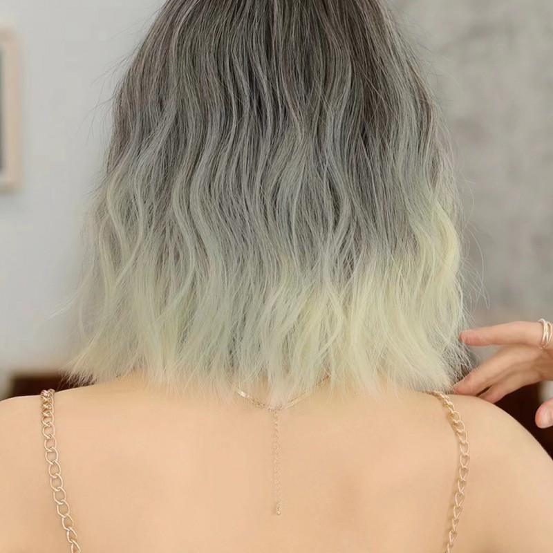 Short Wave Silver Ombre Bangs Synthetic Wig