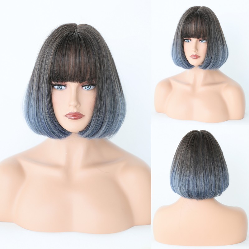 Synthetic Wig Female Short Hair BOB Head Gradient Color With Bangs Ready TO Go