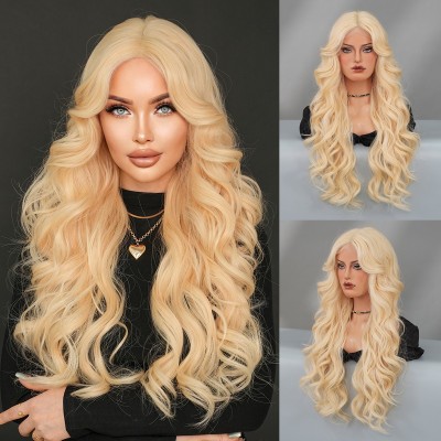 Synthetic Hair Wig Small T Lace Wig in Platinum Highlights Wavy Long Curly Hair 5087-1