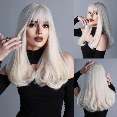 Synthetic Wig Fashionable Women's Wig Platinum Blonde Long Curly Wig Full Head Set Daily Christmas Wig Set Ready to Go