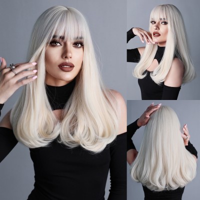 Platinum Silver Long Curly Synthetic Wig