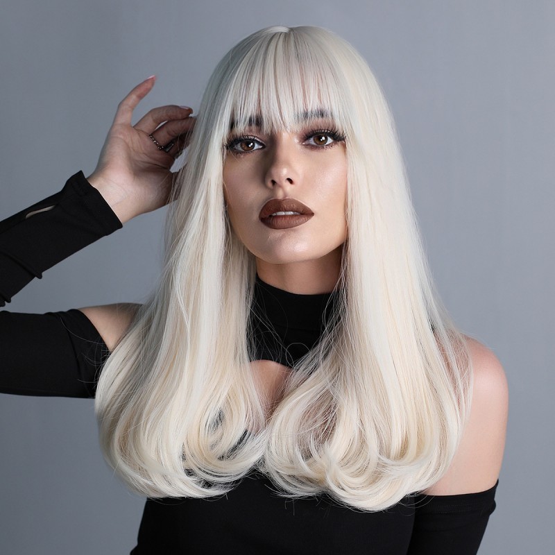 Synthetic Wig Fashionable Women's Wig Platinum Blonde Long Curly Wig Full Head Set Daily Christmas Wig Set Ready to Go