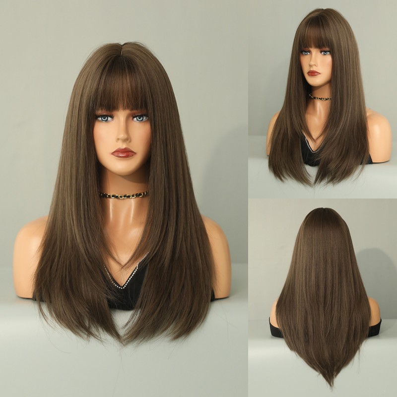 Synthetic Wig Multicolor Wig Straight Hair Female Wig With Air Bangs Ready To Go