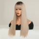 Champagne Blonde Long Straight Wig with Straight Bangs