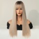 Champagne Blonde Long Straight Wig with Straight Bangs
