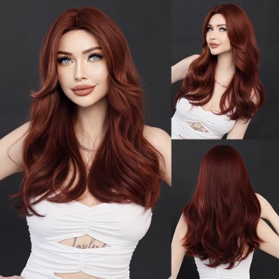 Synthetic Wig Women's Long Curly Hair Wine Red Wigs Ready to Go