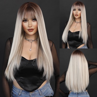Milk Tea to Platinum Gradient Straight Wig