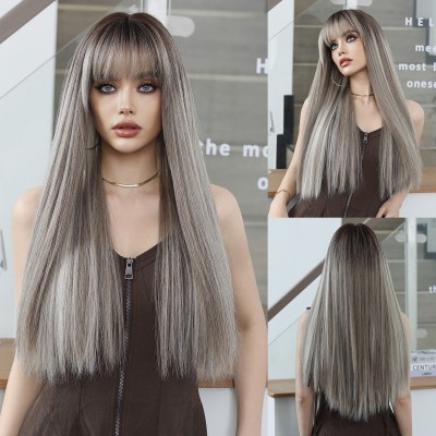Synthetic Wig Long Straight Hair Highlight Gray Wig Lolita Ready to Go