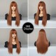 Synthetic Wig Long Straight Hair Wine Red Wig With Bangs Ready to Go