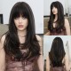 Black-Brown Long Straight Wig with Gold Highlights Synthetic Wig