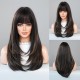 Black-Brown Long Straight Wig with Gold Highlights Synthetic Wig