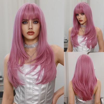 Dreamy Pink Long Straight Wig with Thin Vine Gradient Synthetic Wig