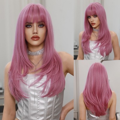 Synthetic Wig Long Curly Hair Pink Wig Ready to Go