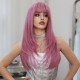 Synthetic Wig Long Curly Hair Pink Wig Ready to Go