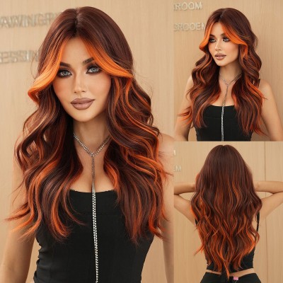 Synthetic Hair Wig Colorful Flame Orange Highlights Long Curly Hair MW9120-1 65CM