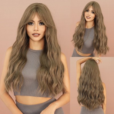 Synthetic Hair Wig Long Wavy Hair with Misty Tea and Light Brown Bangs 9138