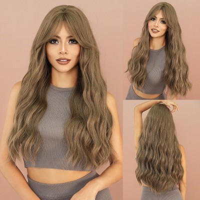 Long Wavy Wig with Misty Brown Tonal Bangs