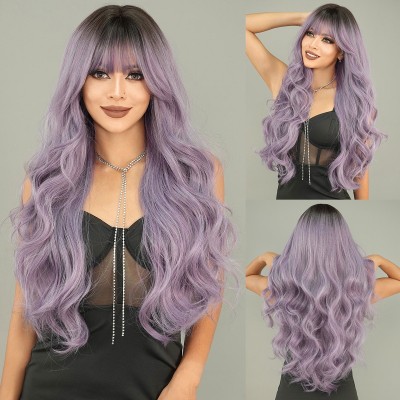 Synthetic Hair Wig Ash Purple Long Curly Hair 9140