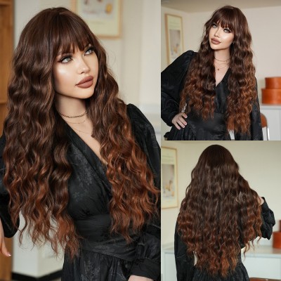Synthetic Hair Wig Long Wavy Hair with Brown 9142 75CM