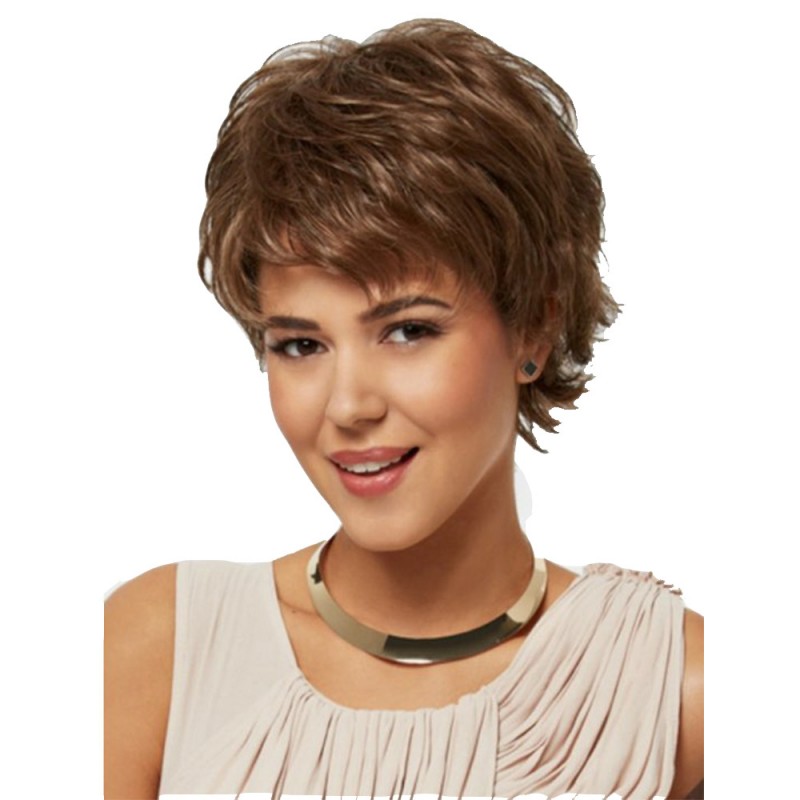 Synthetic Wig Light Brown Short Curly Hair Small Curly Wig Headgear for Women