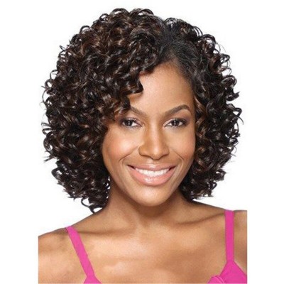 Black to Brown Gradient Synthetic Wig, Short Curly Afro – Gentle Highlights, Chic Headgear for Women, Showcase Your Individuality 30cm