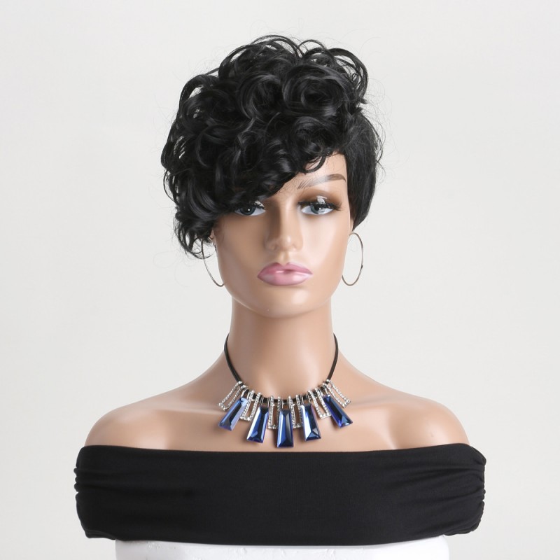 Synthetic Wig Black Short Curly Hair Afro Small Curly Wig Headgear 