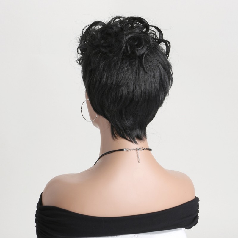Synthetic Wig Black Short Curly Hair Afro Small Curly Wig Headgear 