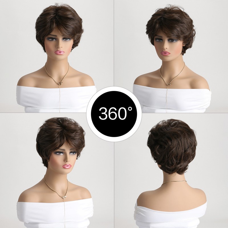 Synthetic Wig Brown Mid Part Short Curly Hair Small Curly Wig Headgear 